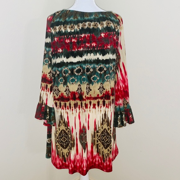 Western Boho Tunic Top Stretch 3/4 Bell Sleeve Med - Picture 4 of 5